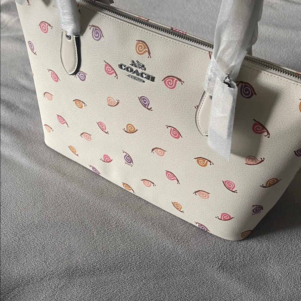 Coach Cream Tote with Multicolor Swirl Pattern